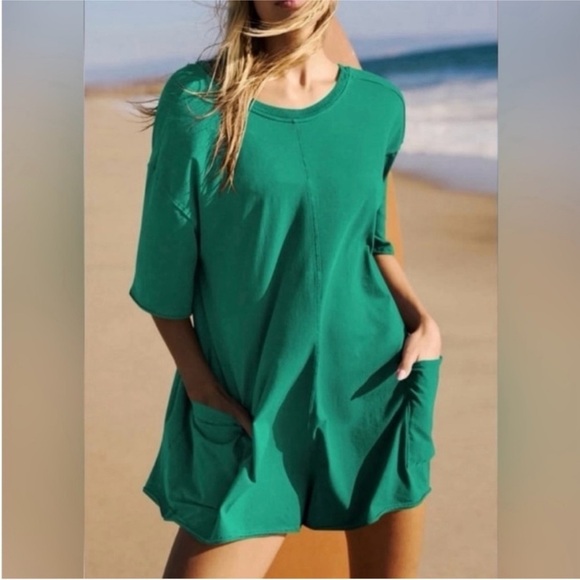 Free People Pants - Free People movement Hot Shot Tee Romper, S green oversized